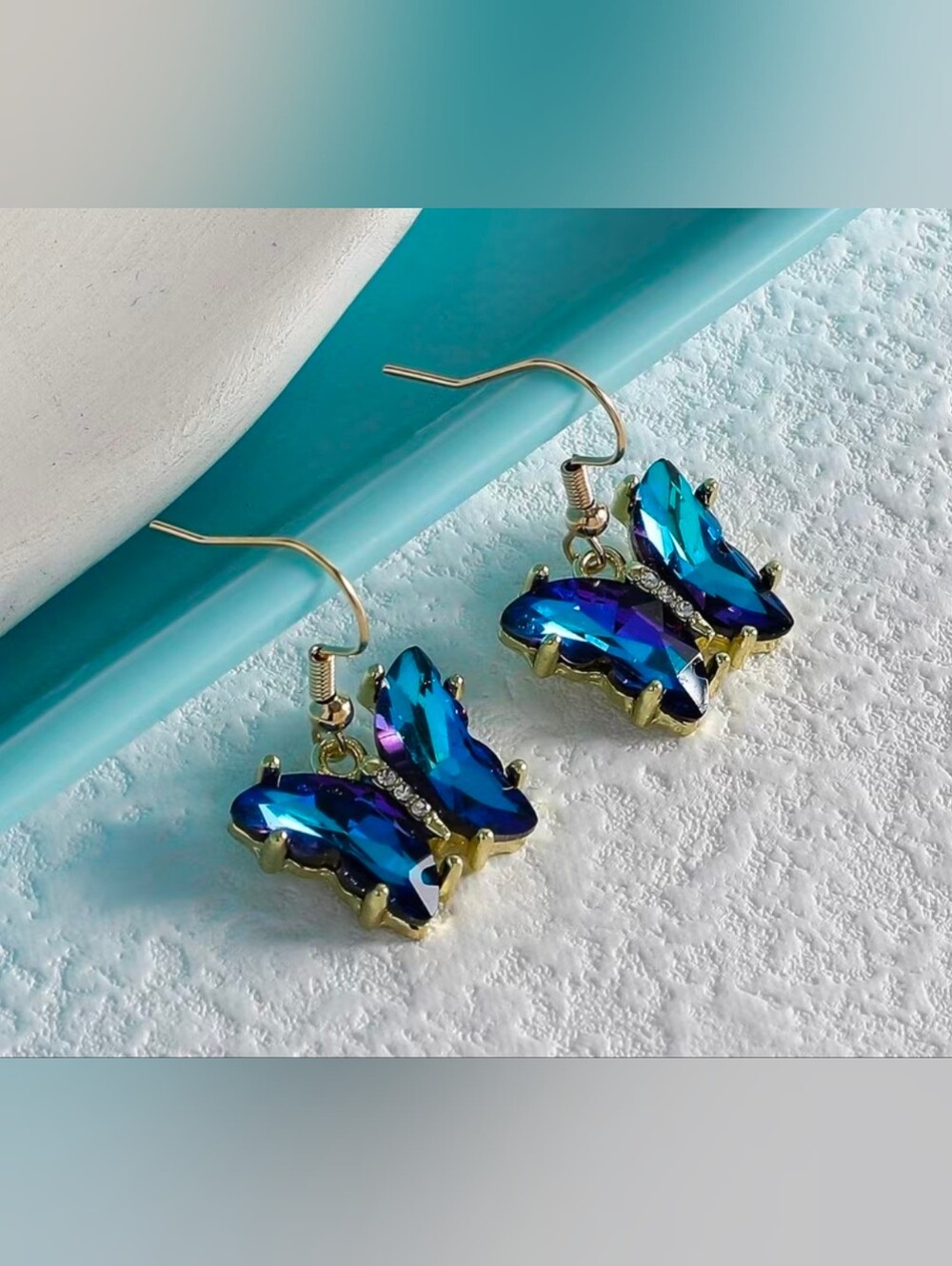 $8 Each Or Bundle 5/$20 Blue Crystal Butterfly Drop Earrings - Gold Tone